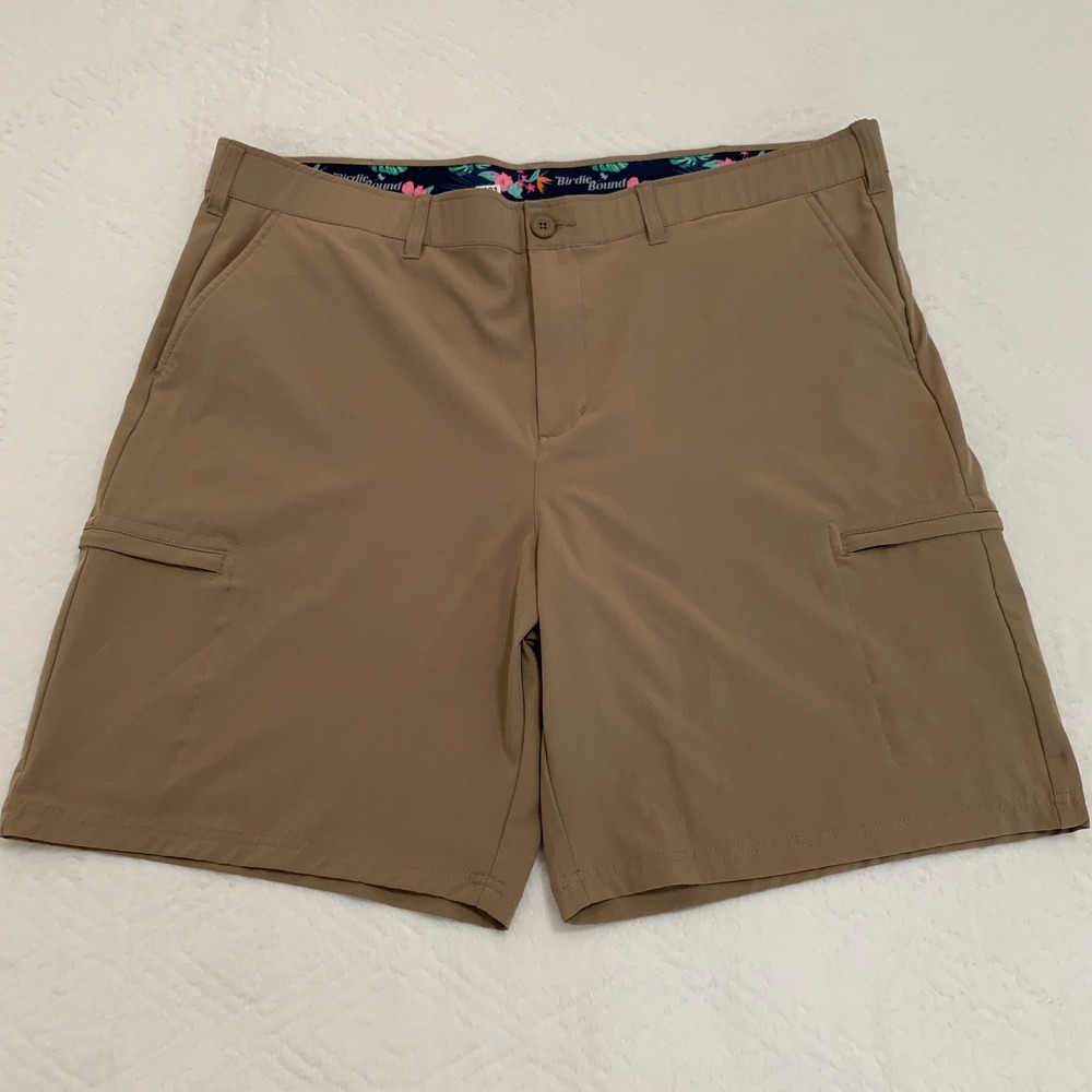 Birdie Bound Golf Shorts Men's 42 Khaki Stretch Cargo Pockets performance 9" #1